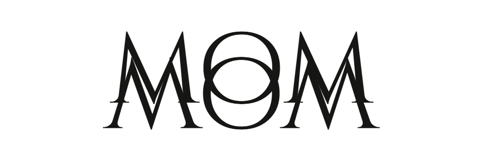 Rotational ambigram of "mom" and "wow" — the same lettering reads "mom" upright and "wow" rotated 180 degrees