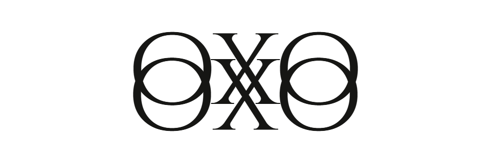 Rotational ambigram of the word "oxo" — the same lettering reads "oxo" upright and after a 180 degree turn