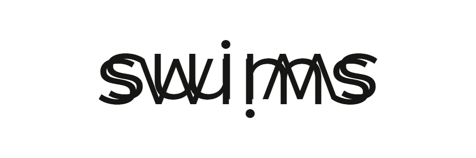Rotational ambigram of the word "swims" — the same lettering reads "swims" upright and after a 180 degree turn