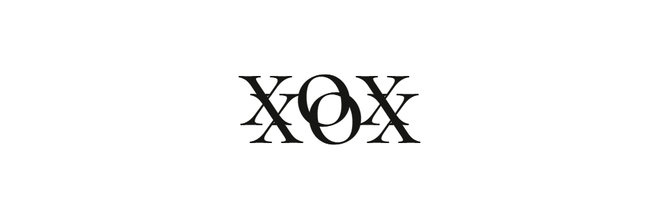 Rotational ambigram of the word "xox" — the same lettering reads "xox" upright and after a 180 degree turn